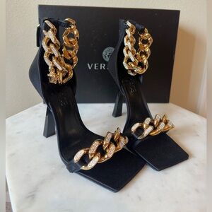 Versace Medusa Chain Sandals Size 37 - 5.5” heels